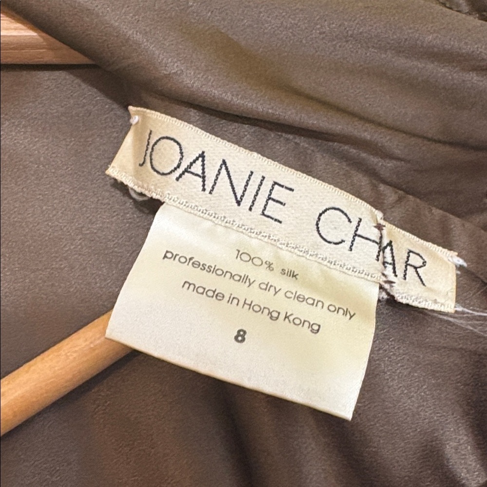 Joanie Char | 100% Silk Brown Button-Back Pleated Yoke Mock Neck Blouse Top 8 - Picture 11 of 17